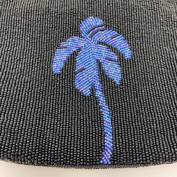 VINTAGE TOMMY BAHAMA | Black with Blue Palm Tree Beaded Handbag - Picture 5 of 8